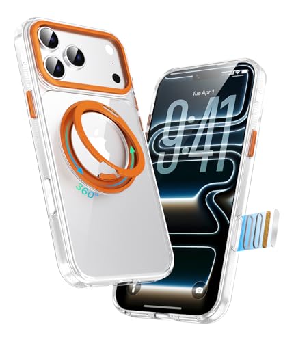 Image of for iPhone 17 Pro Case, Compatible with MagSafe, Slim Shockproof Military-Grade Rugged Protective Case with Stand, Camera Control, Comfort Grip (E-Clear Orange, iPhone 17 Pro)