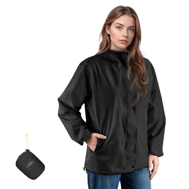 LAMA Regenjacke Damen Regenmantel Ultraleicht Regenponcho Fahrradjacke Wasserdichte Wanderjacke mit Kapuze, Atmungsaktiv Regenbekleidung Regencape Sportjacke Outdoorjacke Regenschutzbekleidung