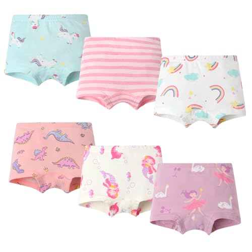 Soft Cotton Girls' Panties Cute Toddler Underwear with 6 Packs, age 2-102