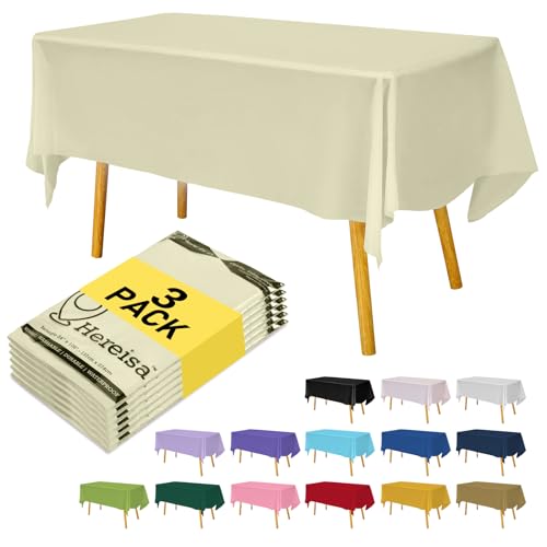 Plastic Ivory Tablecloths 3 Pack Cream Disposable Table Covers 54" x 108" Milky White Table Cloths for Bridal Shower Parties Picnic Engagements Weddings Birthdays, Fits 6 to 8 Foot Rectangle Tables