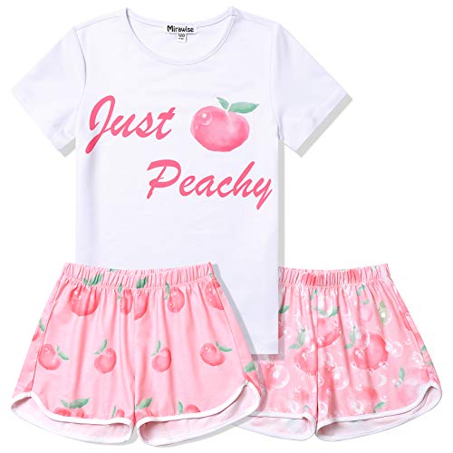 Girls Pajamas Sleepwear Short Sleeve Peach Pjs Clothes Night Shirts Set 6 7