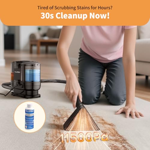 Image of Miniboo Carpet Cleaner, Compact & Powerful Upholstery Cleaner Machine,Portable Spot with 360Wheels, 1.3-inch Deep Stain Small Rug Cleaner for Car, Stairs, Couches. Black