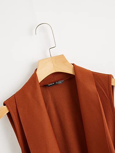 RAOGE Jackets for Women Jackets - Draped Collar Self Belted Vest (Color : Brown, Size : Large)3