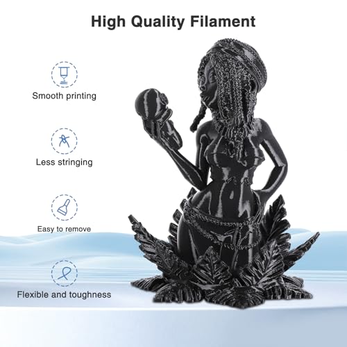 Image of Black Silk PLA Filament Bundle 1.75mm 3D Printer Filament, 2kg Spool (4.4lbs), Dimensional Accuracy + /- 0.03 mm, Fit Most FDM 3D Printer (Silk Black 2-Pack)