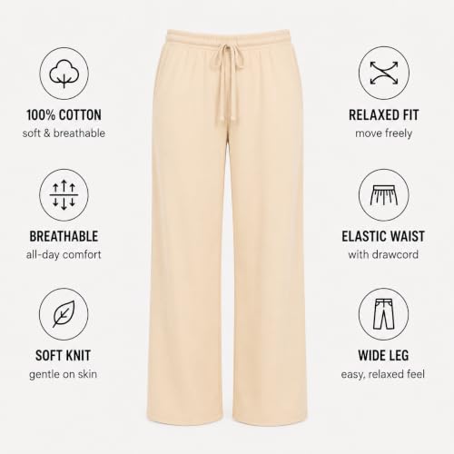 Image of Essential Elements Womens 3 Pack PJ Pants 100% Cotton Jersey Lounge Pajama