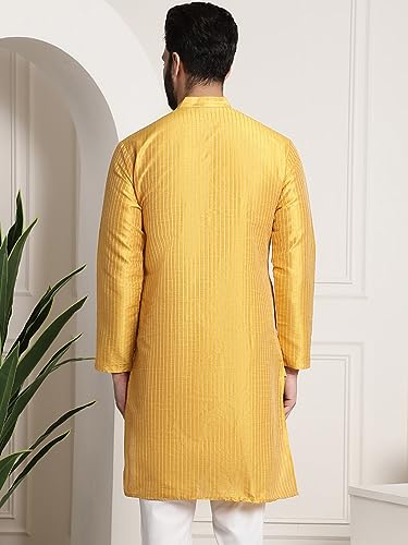 Image of SOJANYA Men's Pintuck Silk Blend Embroidered Kurta