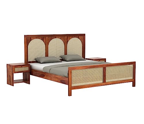 Image of Wooden Queen Size Bed Without Storage - Solid Wood Queen Cot - Cot Akka Bed - Stylish Bedroom Furniture (Queen, Osmina,Honey Finish)