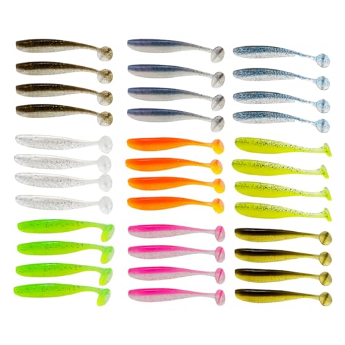 OUDQFCJ 36 Stück Gummifische Set, Angelköder, Silikon-Bassköder, Schwimmköder, Angel-Softbait-Set, zum Angeln auf Barsche, Salzwasser, Süßwasser
