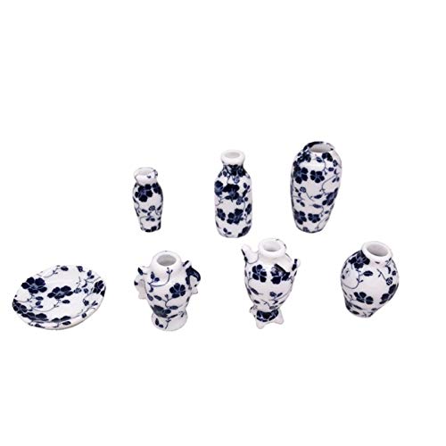 7Pcs/Set Mini Doll House Ceramic Ware Vases Model Furniture Decor Toy Accessory Kitchen Game Party Toys for Ages 3 and up Pretend Play - A