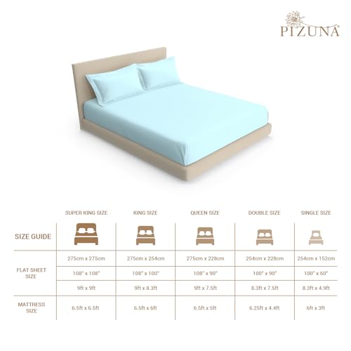 Image of Pizuna 100% Cotton Bedsheet Super King Size Baby Blue, 800 Thread Count Long Staple Combed Cotton Flat Bedsheets 108x108 Inches with 4 Pillow Covers, Bed Sheet for Super King Size Bed