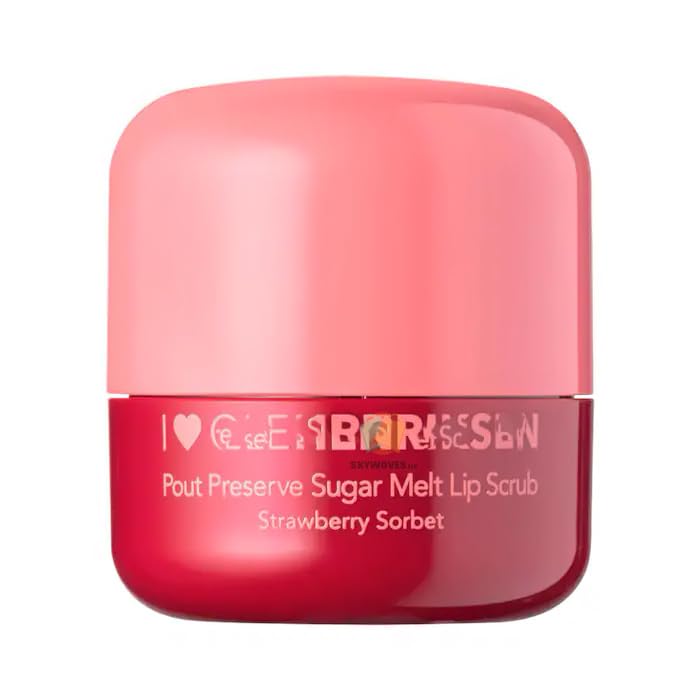 Pout Preserve Sugar Melt Lip Scrub, Strawberry Sorbet, 0.28 oz oz/ 8 mL Leave-On Exfoliating Treatment with Fine Sugar and Kokum Butter, Vegan - Limited Edition