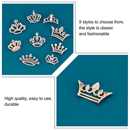 Image of CHGCRAFT 9Pcs 9 Styles Crystal Rhinestone Crown Brooch Pin for Women Open Pave Crystal Wedding Brooch Scarf Pin Gift for Women Womens Mother Shirts Dresses, Light Gold