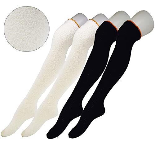 6 Pairs Fluffy Over Knee Socks, Classic Knee Thigh High Sock, Soild Color Over Knee Leg Warmer Winter2