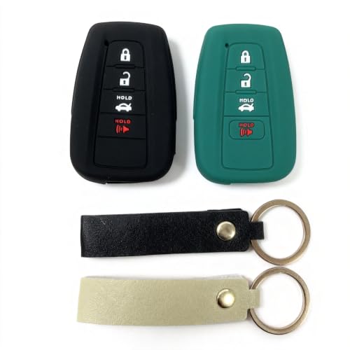 TyranCoupe 2PCS Silicone Key Fob Cover, Key Protector - 360° Key Protection Case for Toyota 4-Button Smart Key (2017-2023 RAV4/Camry/Highlander/Corolla), Anti-Scratch Key Cover (Black/Green)
