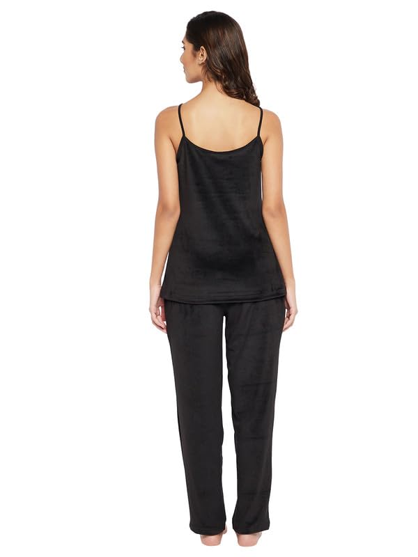 Image of Clovia Women's Rayon Solid Top & Pyjama Set in Black Colour