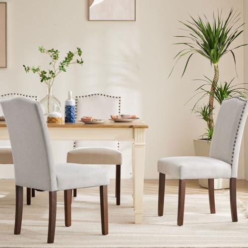 Kitchen Chairs Set of 2 Modern Upholstered Fabric Seat with Nailhead Trim and Ergonomic Lumbar Support for Living Room and Rustic Farmhouse Dining Area, Grey by UOCFYK - Image 6