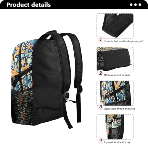 Lightweight Casual Waterproof Daypack Lightweight Packable Hiking Backpack,18.5" Foldable Travel Backpack for College,Hiking,Gym​,Goldfish Pattern Design2