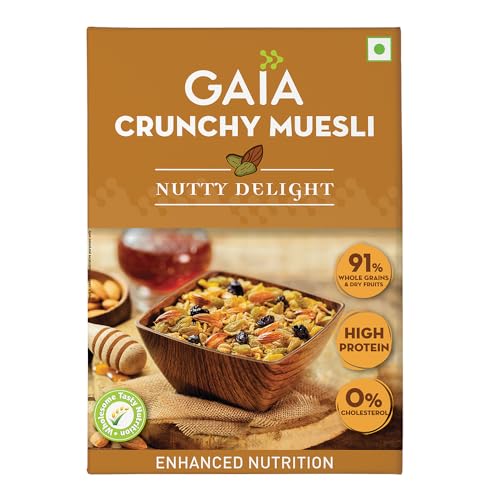 GAIA Nutty Delight Crunchy Muesli 400 gm Box - A Perfect Blend of Multigrains, Nuts, Oats and Cornflakes The Ultimate Healthy and Delicious Breakfast Cereals,Source of Protein, Zero Trans FatHigh Fiber