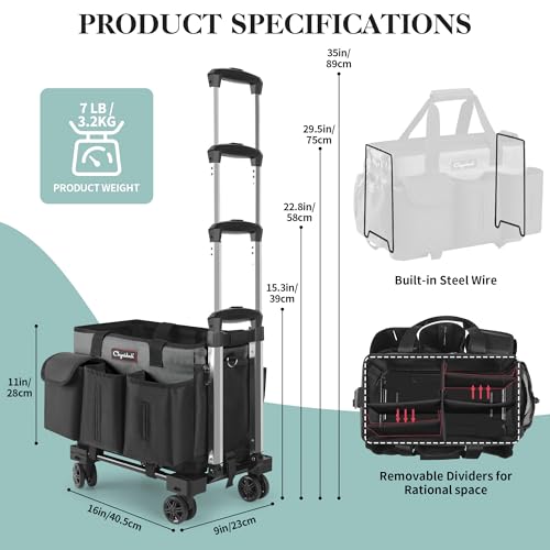 Image of Chyaidach Rolling Cleaning Caddy, Cleaning Supplies Organizer with Trolley, Wearable Cleaning Tote Bag on Wheels with Hard Bottom, Cleaning Carts for Housekeepers /Home /Car /Office /Picnic (Grey)