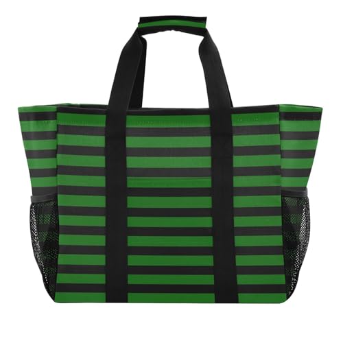 Green Black Stripes Large Beach Bag Waterproof Beach Tote Bags for Women Travel Gym Pool