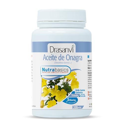 DRASANVI NUTRABASICS ACEITE DE ONAGRA - Vitamina E - Obtenido a través de prensado en frío - Contribuye a mantener niveles normales de COLESTEROL - SIN GLUTEN - 200 perlas