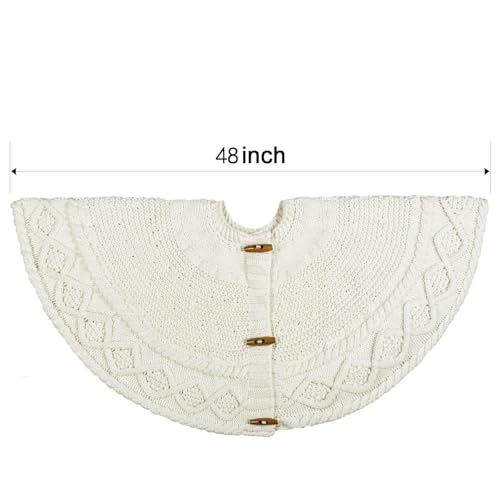LimBridge-Knitted-Christmas-Tree-Skirt-48-Inches-Cream-White-Tree-Skirt-Diamond-Edge-Cable-Knit-Thick-Rustic-Christmas-Tree-Decorations-Christmas-Decor-Xmas-Holiday-Home-Party-Decorations LimBridge Knitted Christmas Tree Skirt 48 Inches Cream White Tree Skirt Diamond Edge Cable Knit Thick Rustic Christmas Tree Decorations Christmas Decor Xmas Holiday Home Party Decorations