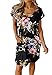 JayscreateEU Damenkleid Sommerkleid Tunikakleid T-Shirtkleid Knielanges Kleid A-Linie Kurzarm Kleid Freizeitkleid V-Ausschnitt Kleid mit Taschen Strandkleid Umstandskleid ，Schwarzer Druck，L
