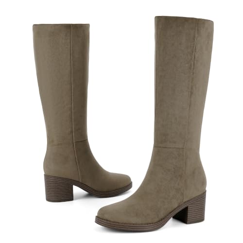 Image of Easyfox Womens Knee High Boots Chunky Low Heel Round Toe Tall Long Boots | Balanced Low Block Heel, Roomy Round Toe, Anti-slip Rubber Outsole, Fashion Heeled Dressy Fall Winter Long Boots for Women