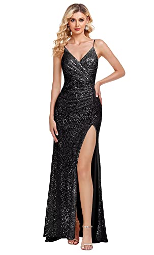 ForElise Sparkly Sequin Mermaid Prom Dresses 2025 with Slit Spaghetti Straps Long Formal Evening Gown