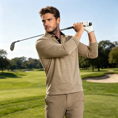 Camiseta polo para hombre de manga larga Qekoma, casual con botones, cuello cerrado, tejido suave de algodón, estilo clásico y básico, para trabajo y moda, color liso, ideal como regalo miniatura 2