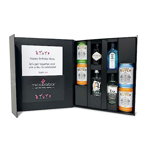 MicroBarBox Gin and Tonic Gift Set in a Premium Luxury Gift Box | including Hendricks, Bombay Sapphire, Anno & Edinburgh Gin | Gin Gifts, Gin Gifts for Women, Gin Gifts for Her
