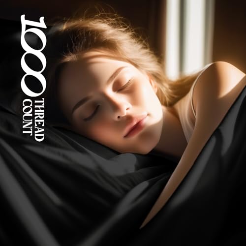 Image of 100% Egyptian Cotton Sheets Queen Size Bed Sheet - 1000 Thread Count Long Staple,16 Inches Deep Pocket,Bedding Super Soft Breathable,Sateen Weave,All Season 4-Pc Sets (Knight Black, Queen)
