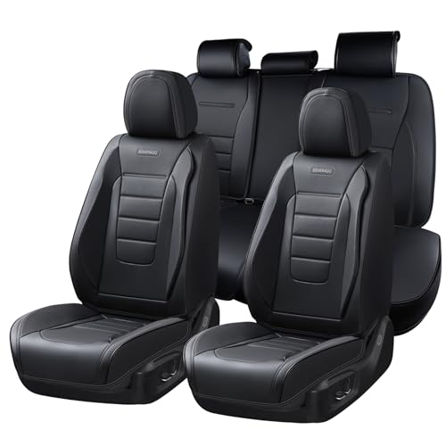 Image of Coverado Seat Covers Full Set, Car Seat Cover Black, Seat Covers for Cars, Car Seat Protector, Nappa Leather Car Seat Cushion, Waterproof Car Seat Covers Front Seats and Back Fit for Most Cars