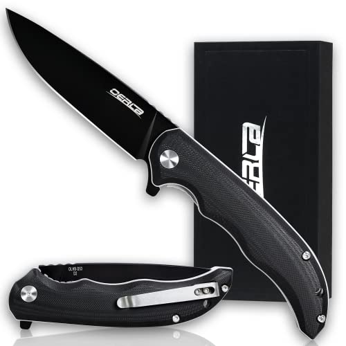 OERLA Whale EDC Folding Pocket Knife 4' D2 Steel Blade with G10 Handle and Deep Pocket Clip for Men and Women of Outdoor Camping Survival and Hiking Knives