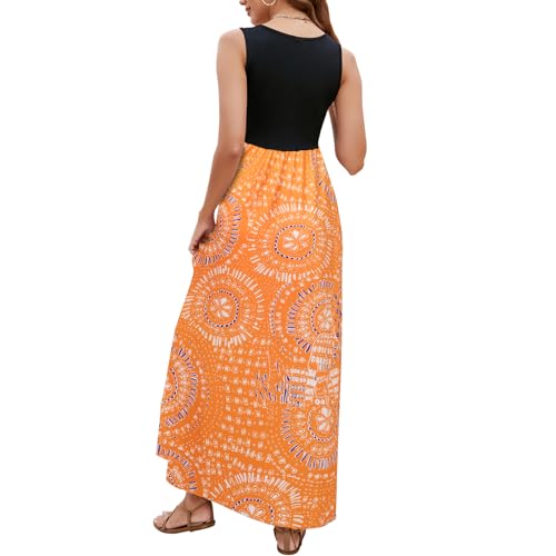 Image of Sherosa Women Boho Chevron Striped Floral Printed Summer Sleeveless Tank Long Maxi Party Dress