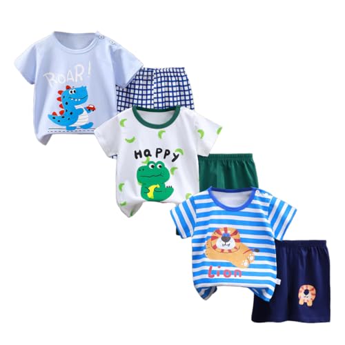 XM-Amigo Bebé Niños Conjunto de 3 Juegos de Manga Corta y Shorts de Media Manga, Piezas de 6 (con Hebilla en el Hombro, tamaño del Paquete: 50/70)