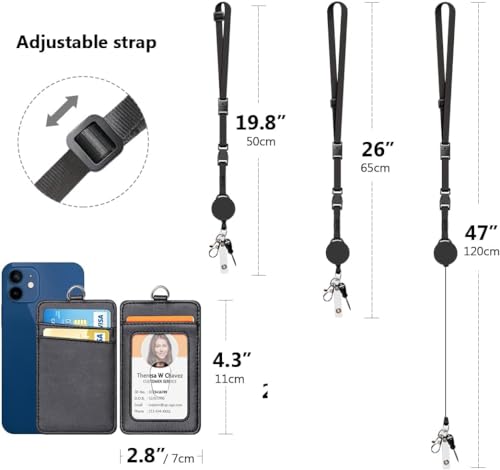 Leather Badge Holder and Adjustable Retractable Lanyards, Quick Release Buckle and Safety Breakaway Lanyards with Swivel Metal Lobster Clasp for Offices, Staff, Students, Employees