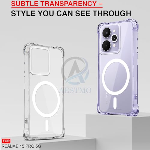 Image of AESTMO Clear Back Cover for Realme 15 Pro 5G | 360 Protection | Transparent Back Cover for Realme 15 Pro 5G (PC + TPU, Compatible with MagSafe Accessories, Transparent Bumper)