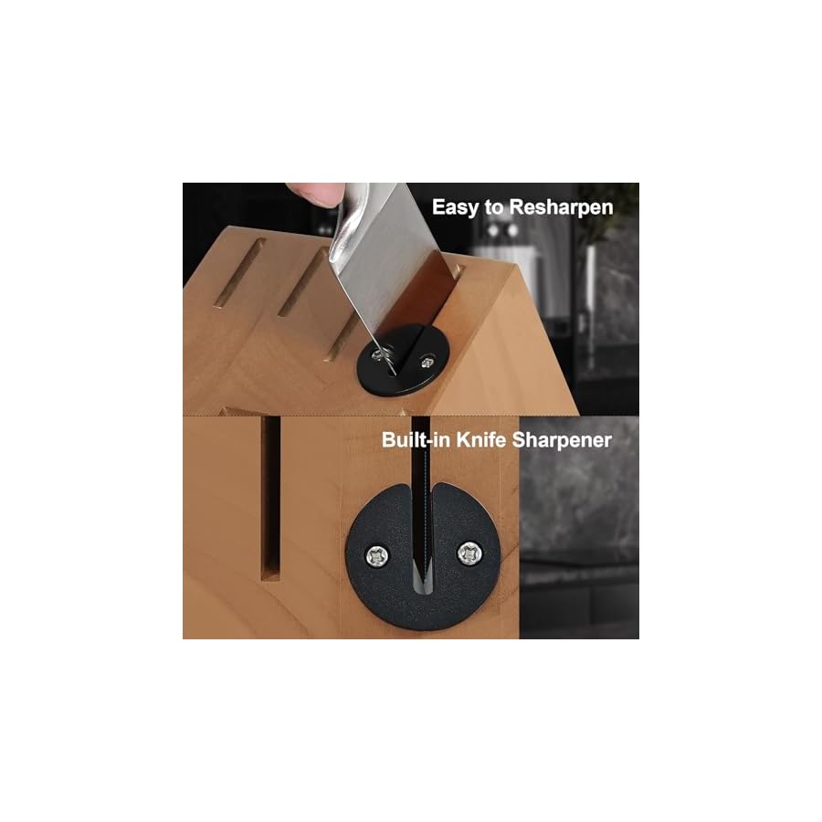 Kuisine-Premium-Knife-SetSharp-Blade-Ergonomic-Non-slip-HandleKitchen-Block-Knife-Set-Chef-Knife-Block-Set-with-Built-in-SharpenerAcacia-15PCS Kuisine Premium Knife Set,Sharp Blade Ergonomic Non-slip Handle,Kitchen Block Knife Set Chef Knife Block Set with Built-in Sharpener(Acacia, 15PCS)