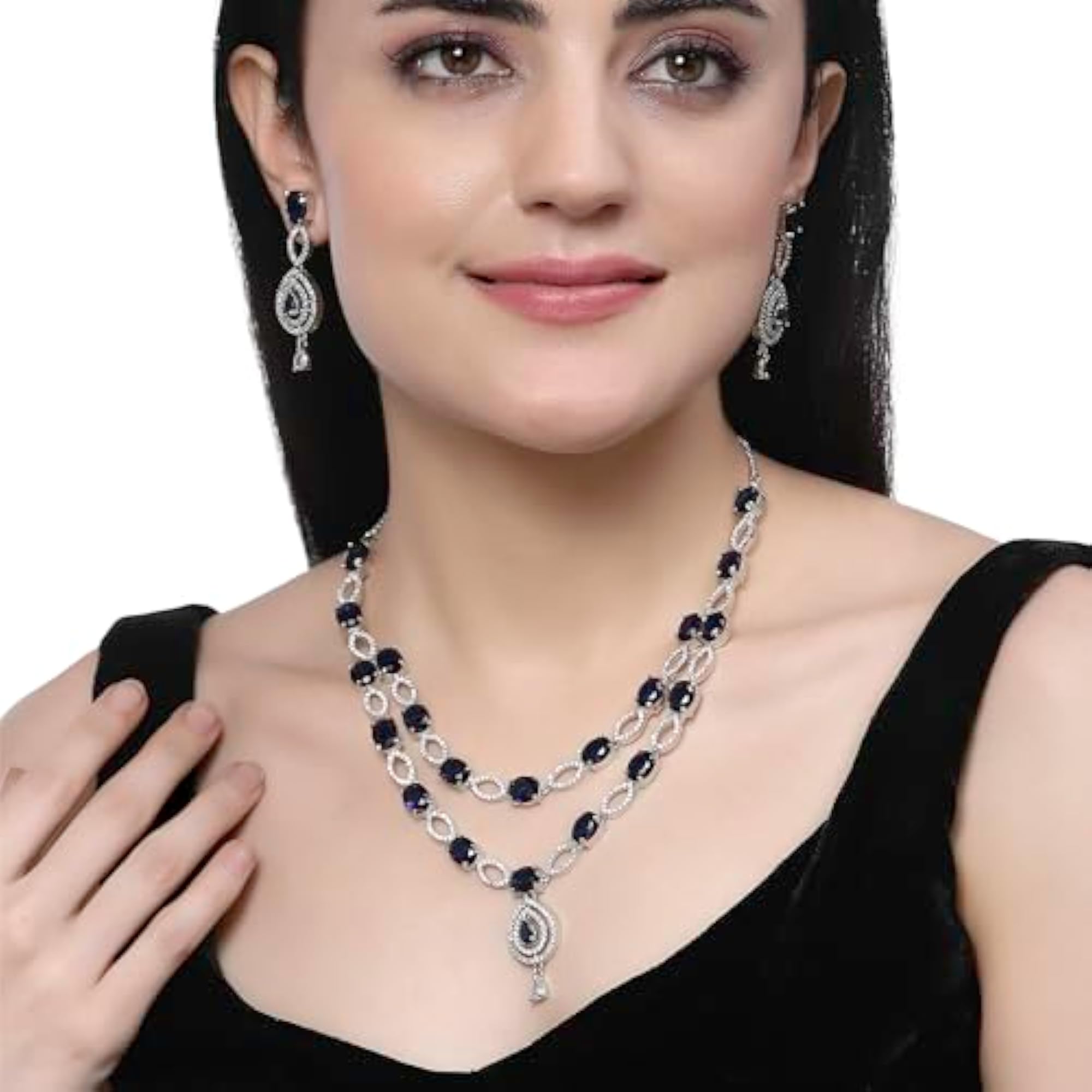 Rhodium-Plated American Diamond Abstract Necklace Set
