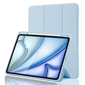 Hoes voor iPad Air 11 inch M4 2026 / M3 2025 / M2 2024, iPad Air 5/4 10,9 inch 2022/2020, Trifold Hoes met Pencilhouder, Apple Pencil 2 Opladen, Auto Sleep/Wake, TPU Bescherming, Blå