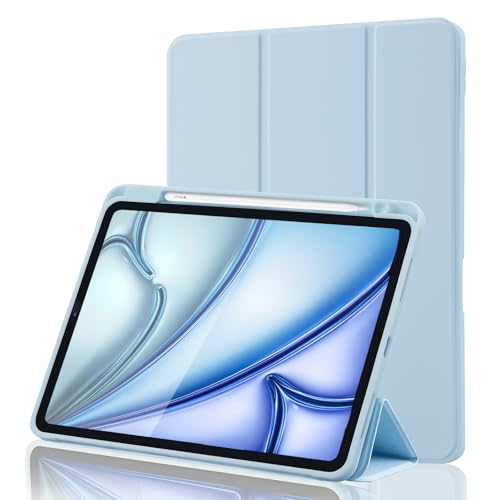 Hülle für iPad Air 11 Zoll M4 2026/M3 2025/M2 2024, iPad Air 5/4 2022/2020 10,9 Zoll mit Stifthalter, Magnet-Trifold Hülle mit iPencil 2. Gen Aufladen, Auto Schlafen/Wachen, TPU Schutz, Hellblau