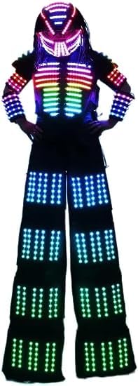 Earthradius Disfraz de robot LED, chaqueta luminosa con casco para bar, DJ y música (L)