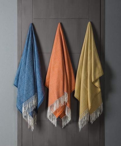 BOURINA Herringbone Sofa Throw Blanket Faux Cashmere Lightweight Soft Cozy Couch Bed Chair Fringe Throw Blankets 125 x 152cm,Navy