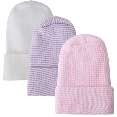 Image of DRESHOW BQUBO Newborn Baby Hats Hospital Cotton Hat Premie Baby Stripe Beanie Infant Caps for 0-6 Months Boys Girls