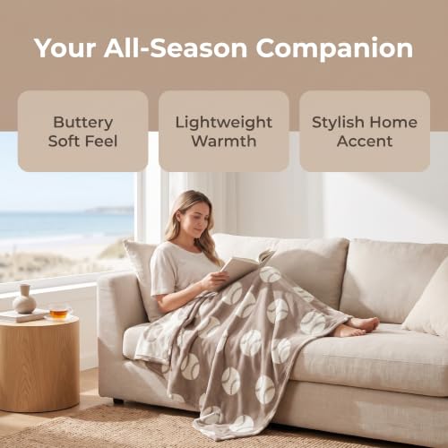 Image of Ultra Soft Cozy Baseball Sports Knitted Throw Blanket Fluffy Microfiber Bed Blanket Lightweight Both Sides Blanket for Couch Sofa Bed Cream
