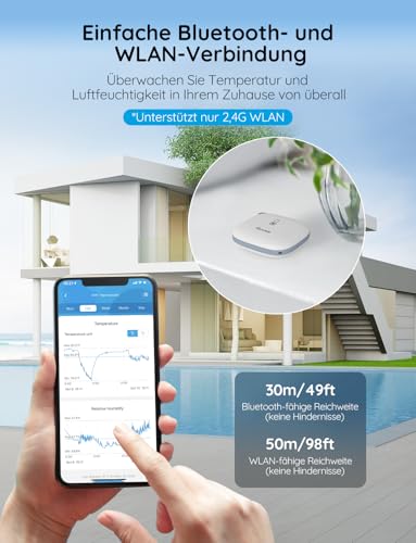 Govee Termometr Wi-Fi, higrometr do wnętrz, 2 sztuki, WiFi, miernik temperatury i wilgotności powietrza z powiadomieniami o aplikacji i zapisywaniem danych, odpowiedni do szklarni, piwnicy na wino
