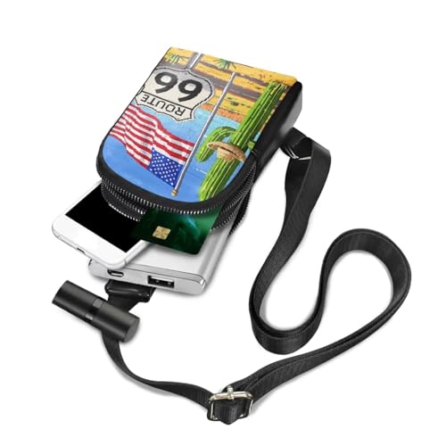 American Travel Small Crossbody Bags for Women Pixel Art Sling Chest Bag, Route 66 Print Daypack Crossbody Purse Hiking Chest Packs PU Leather3