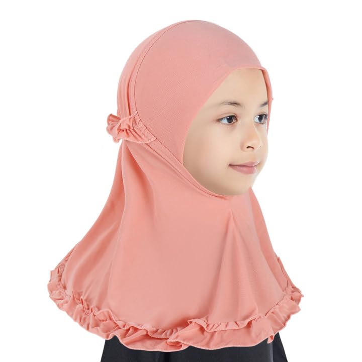 Girls Amira Muslim Islamic Instant Hijab Ruffle Edge One Piece Headscarf Shawl Wrap Turban Caps for 2-6 Years