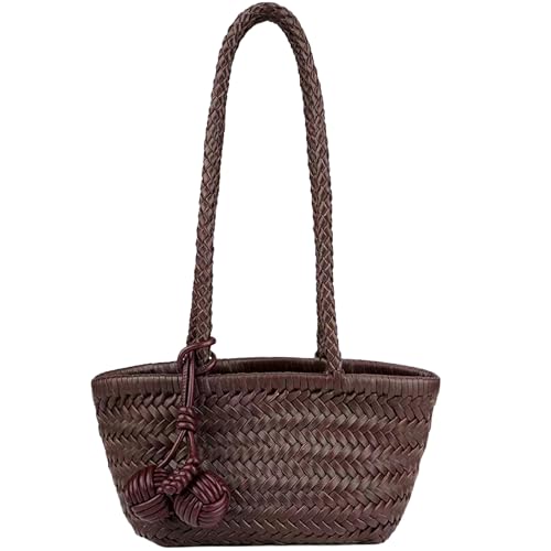 Woven Shoulder Bag for Women, Mini Hobo Purse, Cute Bucket Totes, Small Underarm Bags, Beach Top-handle Handbag